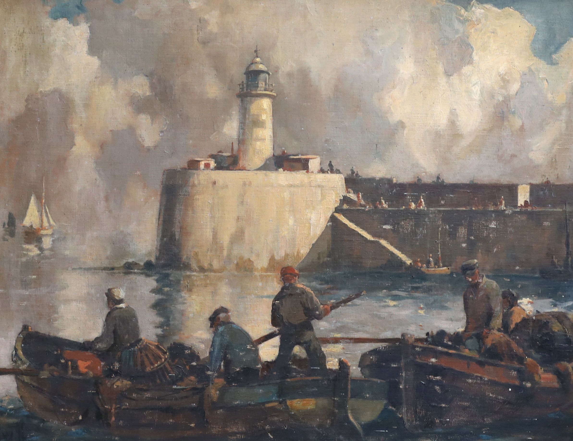William Hyams (1878-1952), 'The Lighthouse, Newhaven', oil on canvas laid on board, 54 x 69cm